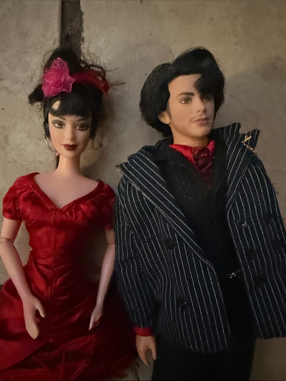 Red Fringe Flamenco Doll & Pinstripe Male Doll Duo vintage - Picture 3 of 3